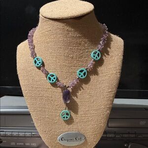 Origami Owl Amethyst and Teal Peace Necklace